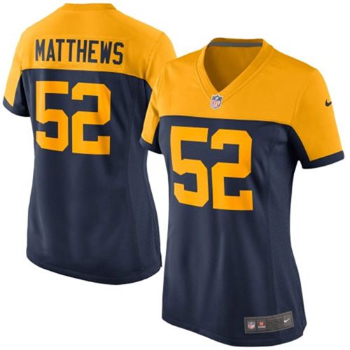 Nike Packers #52 Clay Matthews Navy Blue Alternate Women's Stitched NFL New Elite Jersey